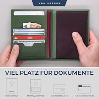 VON HEESEN® Reisepasshülle Leder Etui mit RFID-Schutz - Passhülle Passport Reisepass Mappe Hülle Organizer - Reiseorganizer für Damen & Herren (Grün) – Ansicht 5