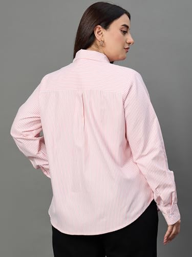 Image of Style Quotient Plus Women Blue and White Stripe Polycotton Regular Formal Shirt