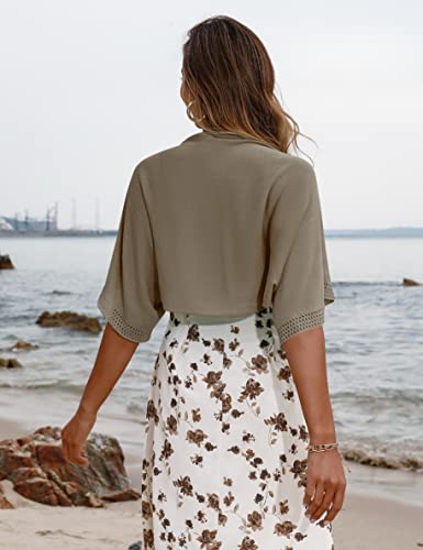 Image of Totatuit Women's Short Sleeve Bolero Shrug for Dresses Open Front Knit Cropped Cardigan Loose Sheer Cardigan Sweater