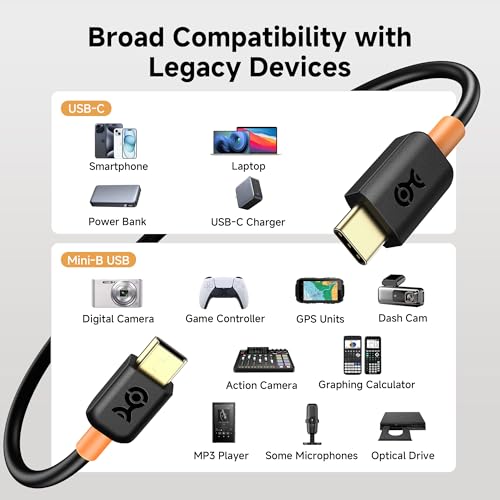 Cable Matters USB C to Mini USB Cable 2m, MiniUSB to USBC Cable for Game Controller, Camera, GPS, Dash Cam, Black - Image 3