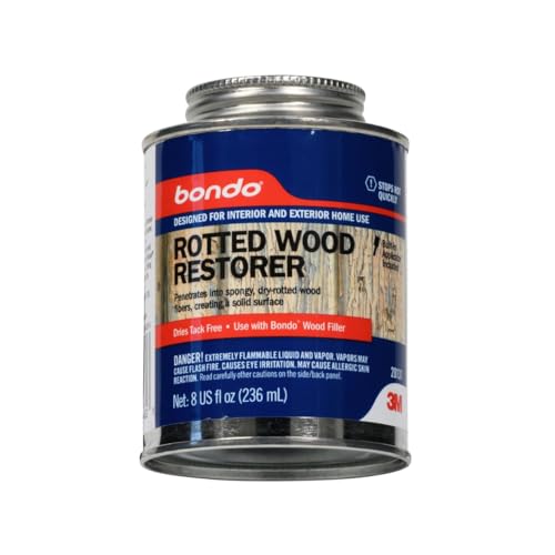 Bondo Rotted Wood Restorer, 8 fl oz., Penetrates into Spongy, Dry-rotted Wood Fibers Creating a Solid Surface, Dries clear and tack free, Water Resistant, Stainable and paintable (20131)