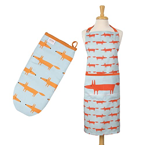 Image of Auntie Morags Scion Mr Fox Blue - Adult Apron & Gauntlet Set