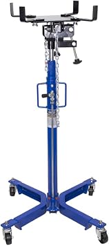 K Tool International XD63502 1000 lbs. Single Stage Under Hoist Single Stage Transmission Jack for Garages, Repair Shops and DIY, Height 43.7" to 71", Overload Valve, 4 Angle Adjustments, Blue