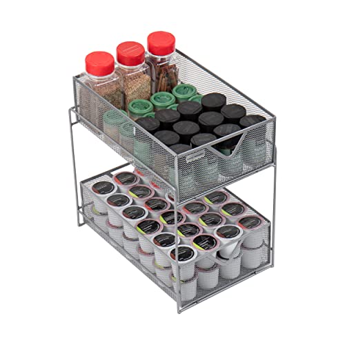 Mind Reader 2 Tier Metal Mesh Storage Baskets Organizer, Home, Office, Kitchen, Bathroom, Silver #TOP4