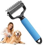 Pet Grooming Brush, Double-Sided Deshedding Dematting Tool for Dogs & Cats, Detangling Tool For Matted Fur, Ideal For Medium Or Long Haired Breeds (Blue)