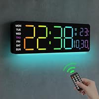 JoFomp LED Digital Clock Large Display with RGB Color Remote Control, 13" Large Digital Wall Clocks