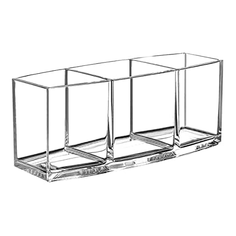 Makeup Brush Holder Organizer, 3 Slot Acrylic Makeup Brush Organiser, Eyeliners Display Holder for Comestic Organizing (Clear) Cover