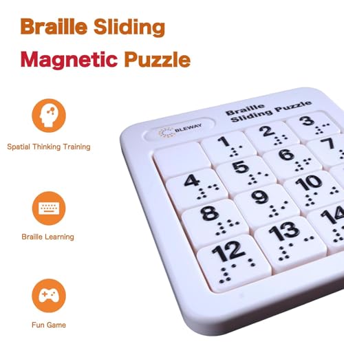 BLEWAY Braille Sliding Magnetic Puzzle, Classic Number Brain Teaser for the Blind and Sighted, Arrange Numbers in Order, Accessible Game for Blind (Number) by BLEWAY - Used condition - Image 2