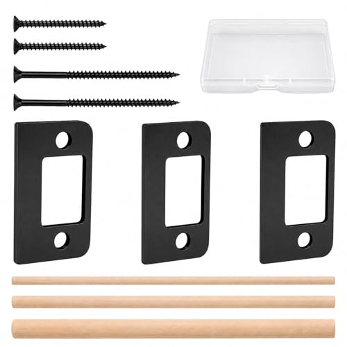 3 Pcs Door Strike Shim Plates with Different Thickness, Door Gap Blocker Kit with 3pcs Wood Dowel Strip 4 pcs Screw, Stainless Steel Spacer Block Access to Latch for Home Office(Black)