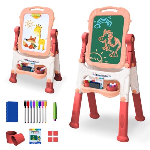 Zxyculture 001 Easel For Kids, Double Sided Kids Art Easel With White Board & Chalk Board, Adjustable Standing Toddler Easel cover