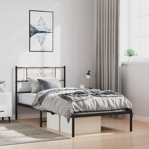 Qnhdfrt Black Twin Bed Frame with Headboard, Sturdy Steel Metal