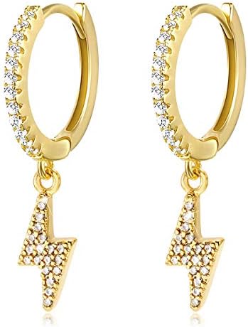 SIMPLGIRL Dainty Dangle Hoop Earrings for Women Girls 14K Gold Plated Geometric Triangle Cone Dangle Huggie Earrings