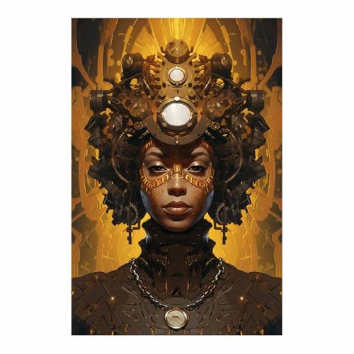 Poster vintage féminin sur toile pour salon, art steampunk déco or 70x100cm ambiance loft