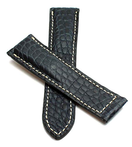 Sulla 20mm Alligator Uhrenband handgemacht in Deutschland kompatibel mit Breitling Faltschließe dunkel Blau Weiße Naht
