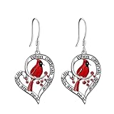 Cardinal Red Bird Dangle Drop Earrings for Women Dainty Bird Heart Fish Hook Earrings Memorial Jewelry (Silver)