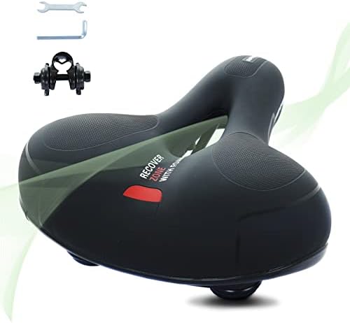 Bictmitc Comfortable Bike Seat for Men Women - Wide Bike Saddle with Dual Shock-Absorbing Balls, Waterproof and Anti-Slip Hollow Foam Bicycle Seat Universal Fit for Indoor/Outdoor Bikes, Red