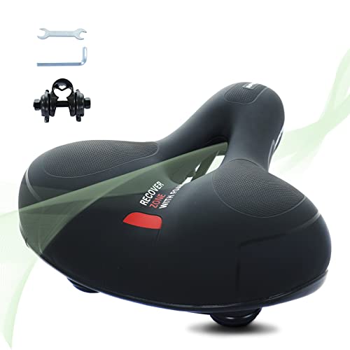Bictmitc Comfortable Bike Seat For Men Women - Wide Bike Saddle With Dual Shock-Absorbing Balls, Waterproof And Anti-Slip Hollow Foam Bicycle Seat Universal Fit For Indoor/Outdoor Bikes, Red #TOP1