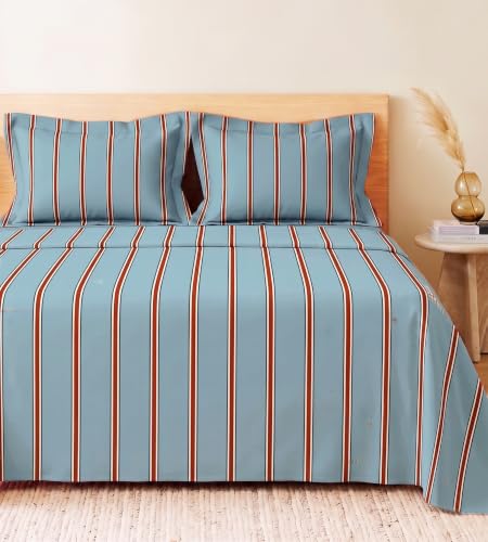 Image of BSB HOME 240 TC Cotton Feel Bedsheet with 2 Pillow Covers, Soft & Breathable Printed Double Bed Sheet for Bedroom, Fade Resistant & Easy Care - 90 x 100 Inches (228 x 254 cm) - Chambray Blue