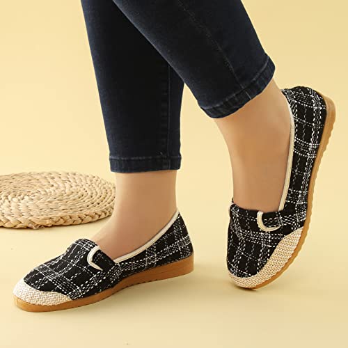 Women Shoes Fashion Soft Sole Cloth Shoes Linen Soft Sole Cloth Shoes Beef Tendon Sole Non Slip Women Casual Shoes Flats (Black-B, 37) #TOP1