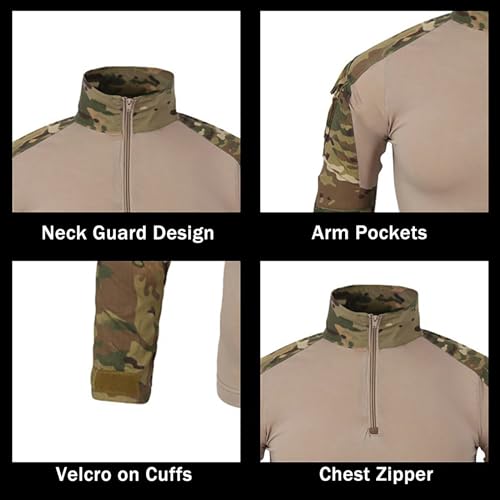 KINROCO Men's Tactical Military Combat Long Sleeve Shirt with 1/4 Front Zip Camouflage Airsoft T Shirts for Hiking Camping(Size:3XL,Color:Black) - Image 3