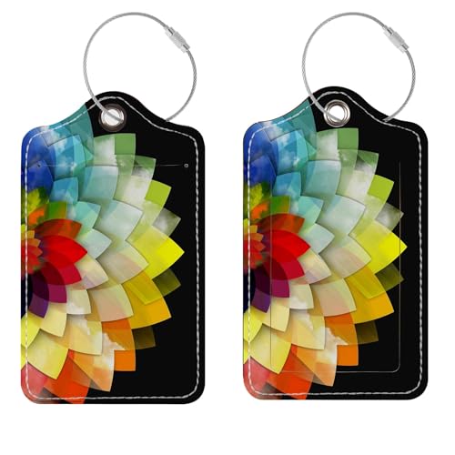 Luggage Tags for Suitcases, 2 Pack Cute PU Leather Suitcase Tag Identifiers TSA Approved with Stainless Steel Loop and Address Card for Baggage Tag for Cruise Airport Travel Essentials by Chelmon