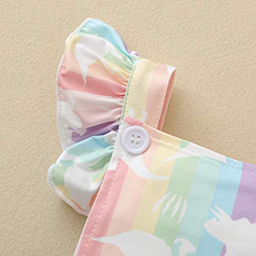 Hnyenmcko Newborn Baby Girl Clothes Rainbow Romper Ruffled Sleeveless Dinosaur Jumpsuit Bodysuit Infant Summer Outfit (Colorful, 12-18 Months) #TOP3