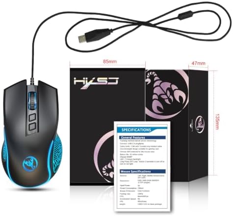 TukeSM New, Wired Gaming Mouse Colorful Luminous Esports Office Adjustable 3600dpi (X100B Black 3600dpi)