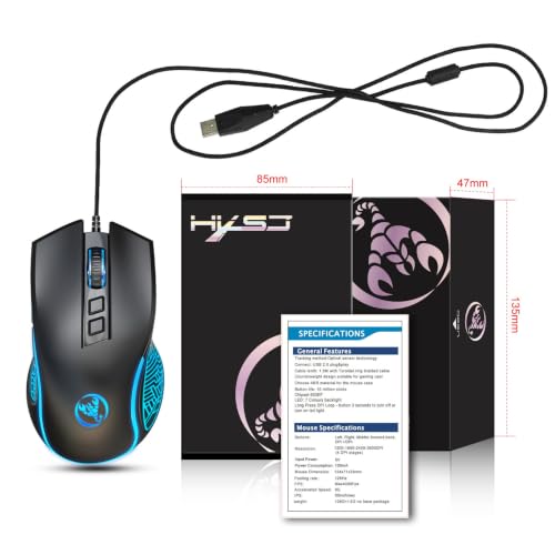 TukeSM New, Wired Gaming Mouse Colorful Luminous Esports Office Adjustable 3600dpi (X100B Black 3600dpi)