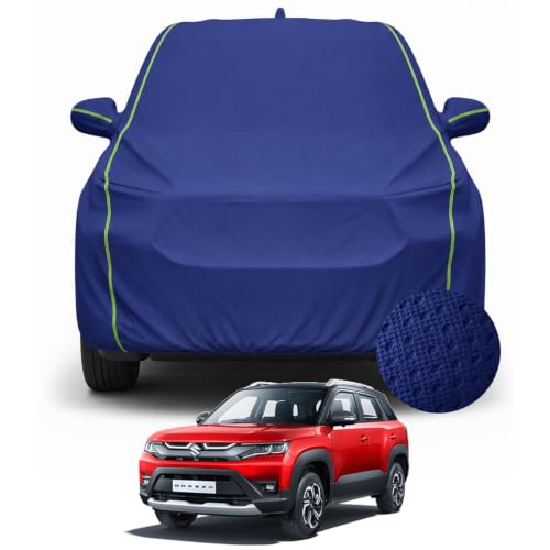 Image of Pivalo Premium Car Cover for Maruti Brezza 100% Waterproof All Weather Protection Dustproof 3 Layer PP & Soft Cotton Inner Lining Fabric Tripple Stitched Secure Fit Full Body Cover (Tiebond Blue)