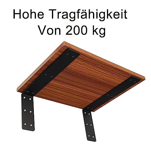 Soporte Estante L Resistente, Escuadra Metálica Negra de Pared, Soporte Triangular Acero,para Balda Flotante Madera, Organizador Armario, Almacén Garaje Carga 200KG