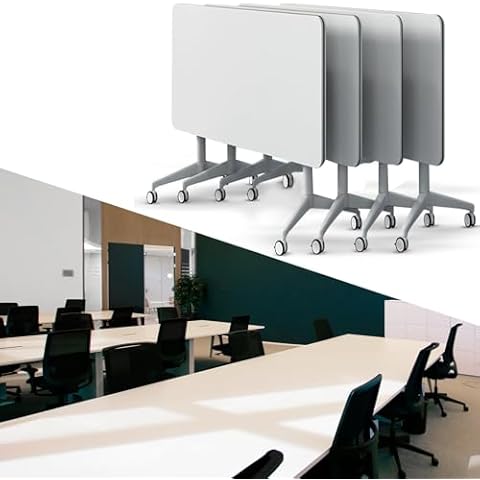 4PCS White Folding Conference Room Table, Modern Meeting Table with Wheels, 55" D x 23.6" W x 29.5" H Wood Seminar Table for Office Training Classroom Cover