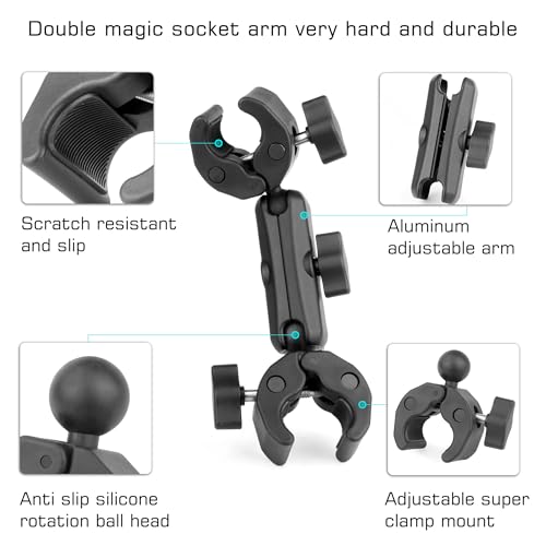 Abrazadera doble para cámara GEPULY con brazo mágico de aluminio para manillar y trípode 3
