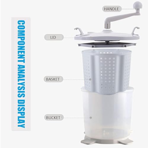 QYLTTDM 2 In 1 Hand Cranked Clothes Washer, Manual Clothes Washer and Spin Dryer with Removable Handle and Dehydration Basket for Camping, Home, RV, Apartments, Dorms - Image 8