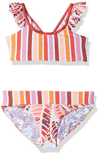 Maaji Girls' Flutter Sleeve Bikini Swimsuit Set, Rainbow Bay Red Stripe, 14