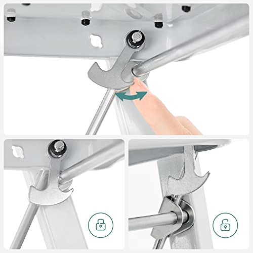 SONGMICS Tritthocker, Trittleiter, Klapptritt, einstufige Leiter aus Stahl, rutschfeste Trittfläche, bis zu 150 kg belastbar, Größe ausgeklappt 32 x 44 x 17,5 cm, weiß GSL01WT