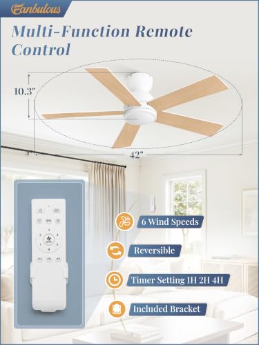 Image of Fanbulous 42 Inch Small Ceiling Fan no Light, Flush Mount, White