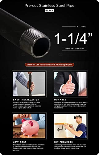 Supply Giant Qdcm1118 18" Long Pre-Cut Black Steel Pipe With 1-1/4" Nominal Size Diameter #TOP1
