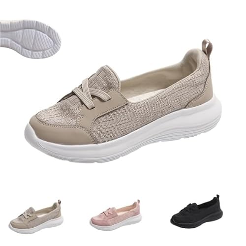 Orthopedic Women�fs Breathable Slip On Arch Support Wide Width Woven Orthopedic Soft Loafers Sneakers Boat Shoes (Beige,23.5 cm)