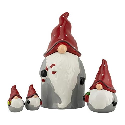 10 Strawberry Street Nordic Gnome Set Cookie Jar, 4 Piece, Gray/Red Cover