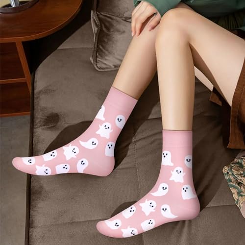 Cantustime Funny Pink Halloween Socks for Women Ladies & Teen Girls - Ghost Spooky Fun Cute Womens Novelty Crazy Funky Dress Crew Socks - Halloween Gifts Stockings Costumes - Image 3