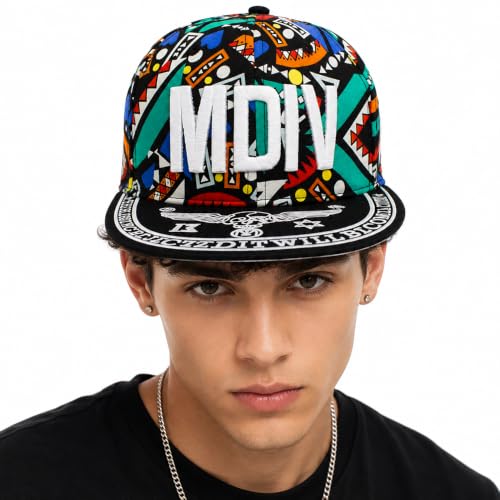 Image of VRITRAZ Comfortable Polyester 3D Printed Hip Hop Cap for Men & Women | Adjustable Snapback Closure Flat Brim Baseball Hat | Lightweight Urban Streetwear Headwear for Dance, Skateboarding, Gym, Sports