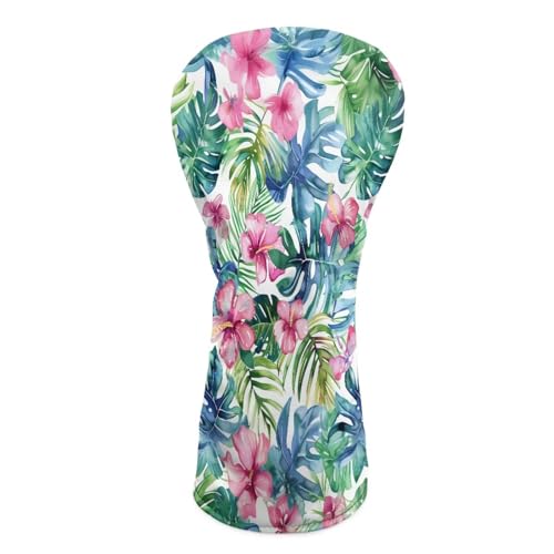 ELEQIN Golf Club Head Covers Golf Head Covers Fits Driver Funny Sleeve Waterproof Leather Headcovers Outdoor Sports Accessories Gift for Club Men Women Golfers Tropical Pink Hibiscus