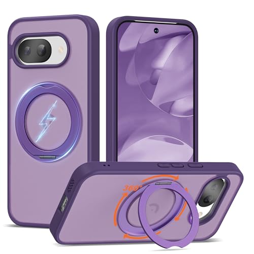 Coque aimantée Google Pixel 9a antichoc violette translucide avec anneau 360
