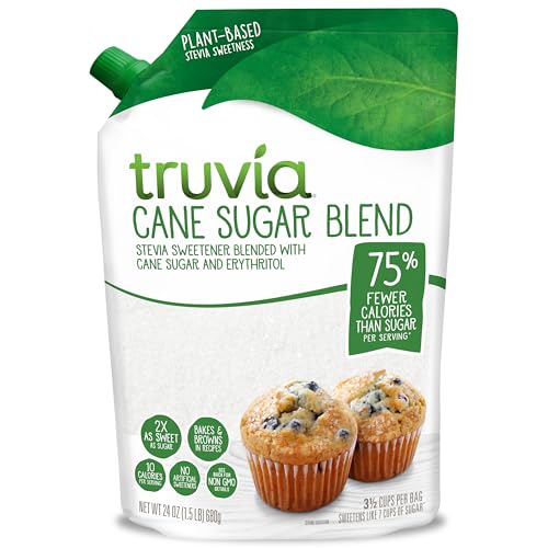 Truvia Cane Sugar Blend, Mix of Natural Stevia Sweetener and Cane Sugar, 24 oz Bag