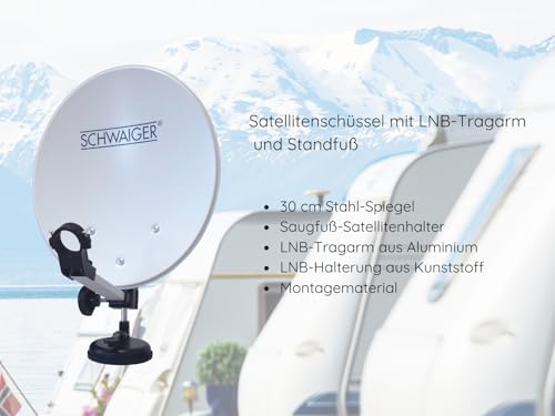 SCHWAIGER 9604 Installation Satellite de Camping Kit Complet numérique Parabole Sat Mallette Sat y Compris LNB Simple Récepteur Satellite Câble Satellite HD 10m Antenne Satellite Acier 35 x 38cm – vue 3