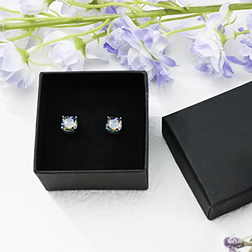 925 Sterling Silver Earrings 6Mm Birthstone Earrings Cushion Cut Gemstone Stud Earrings For Women, Hypoallergenic Handmade Earrings Gift For Sensitive Ears #TOP6