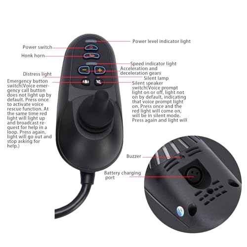 YUEHISY Steuerung für Elektrische Rollstühle, 50 A DC 24 V Joystick für Mobilitätsrollstühle mit Hochstrom-Magnetbremsanschluss, EABS-Rampenhaltefunktion