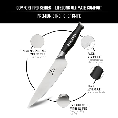 Zelite Infinity Chef Knife 8 Inch - German High Carbon Stainless Steel Chef's Knife for Kitchen; Razor Sharp Cutting Knife with Ergonomic Handle & Pinch-Grip Design - Comes in Luxurious Gift Box