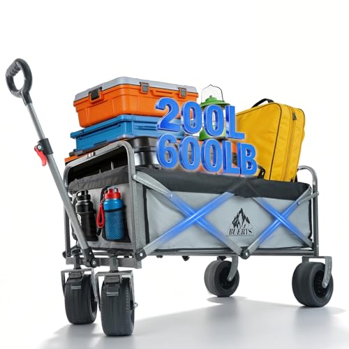 BUERTS Collapsible Wagon - 600LBS Heavy-Duty Large Capacity Foldable Utility Cart, Oversized All-Terrain Wheels, 3-Second Quick Fold Beach Wagon for Camping, Gardening, Beach & Backcountry Trips(GREY) by BUERTS - Used condition - US$49.00
