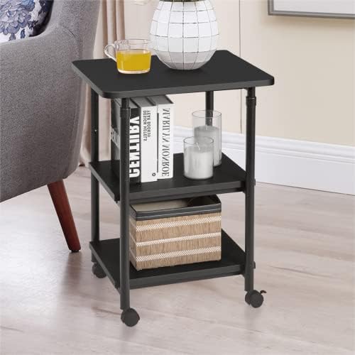 TANGZON Serving Cart Trolley, 2/3-Tier Rolling Kitchen Utility Cart with Lockable Wheels, Heavy-duty Steel Frame Storage Organizer for Home, Office and Restaurant (Black, 49 x 40 x 67-77cm)